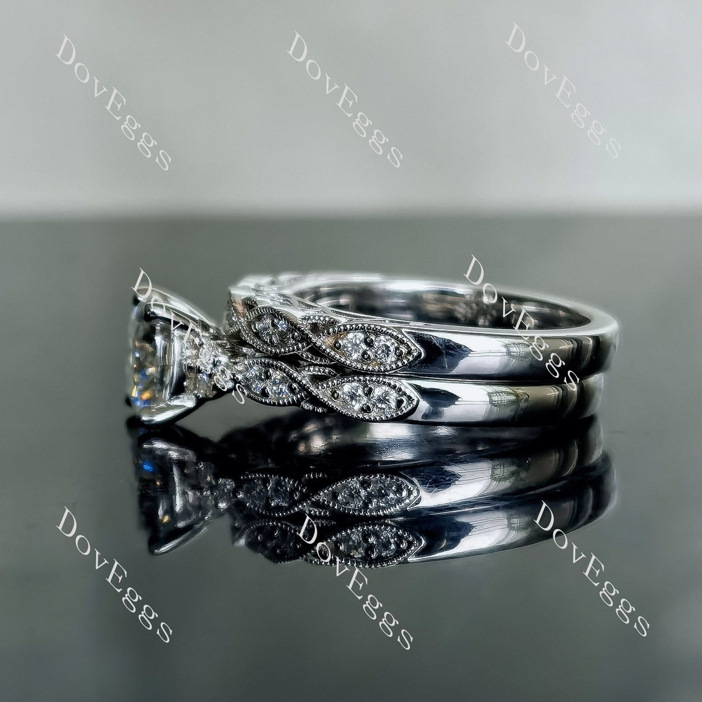 DovEggs 1.5ct (G-H-I) Color Round Vintage moissanite Engagement Ring/Bridal set (Amazon clearance)