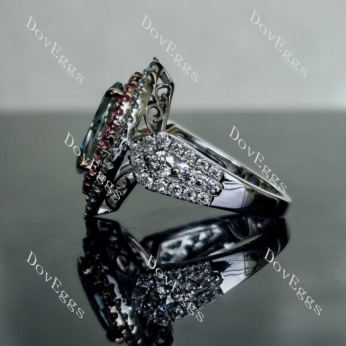 DovEggs 2ct marquise 3.74cttw double halo peacock blue moissanite Engagement Ring
