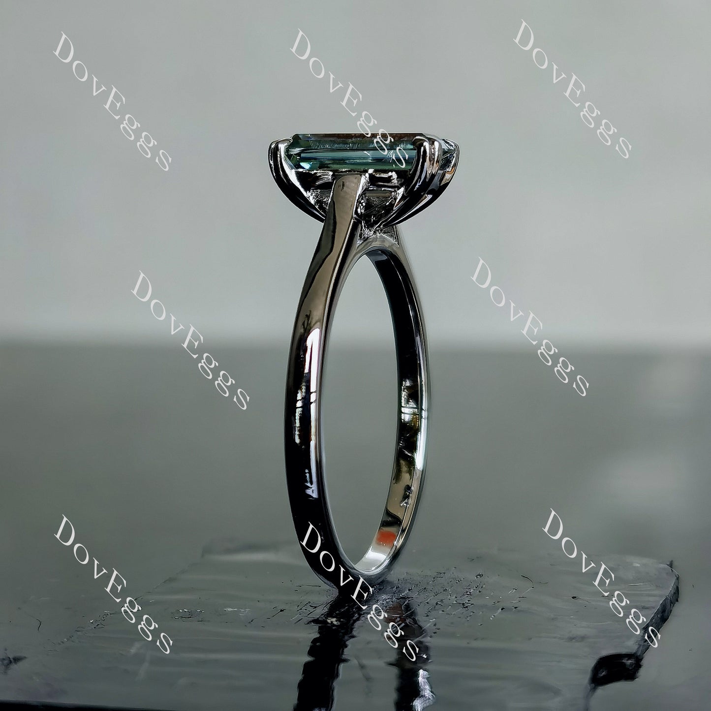 DovEggs 2ct emerald solitaire peacock blue moissanite Engagement Ring