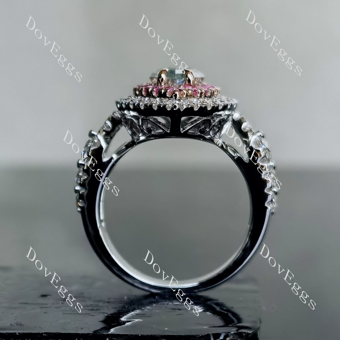 DovEggs 2ct marquise 3.74cttw double halo peacock blue moissanite Engagement Ring
