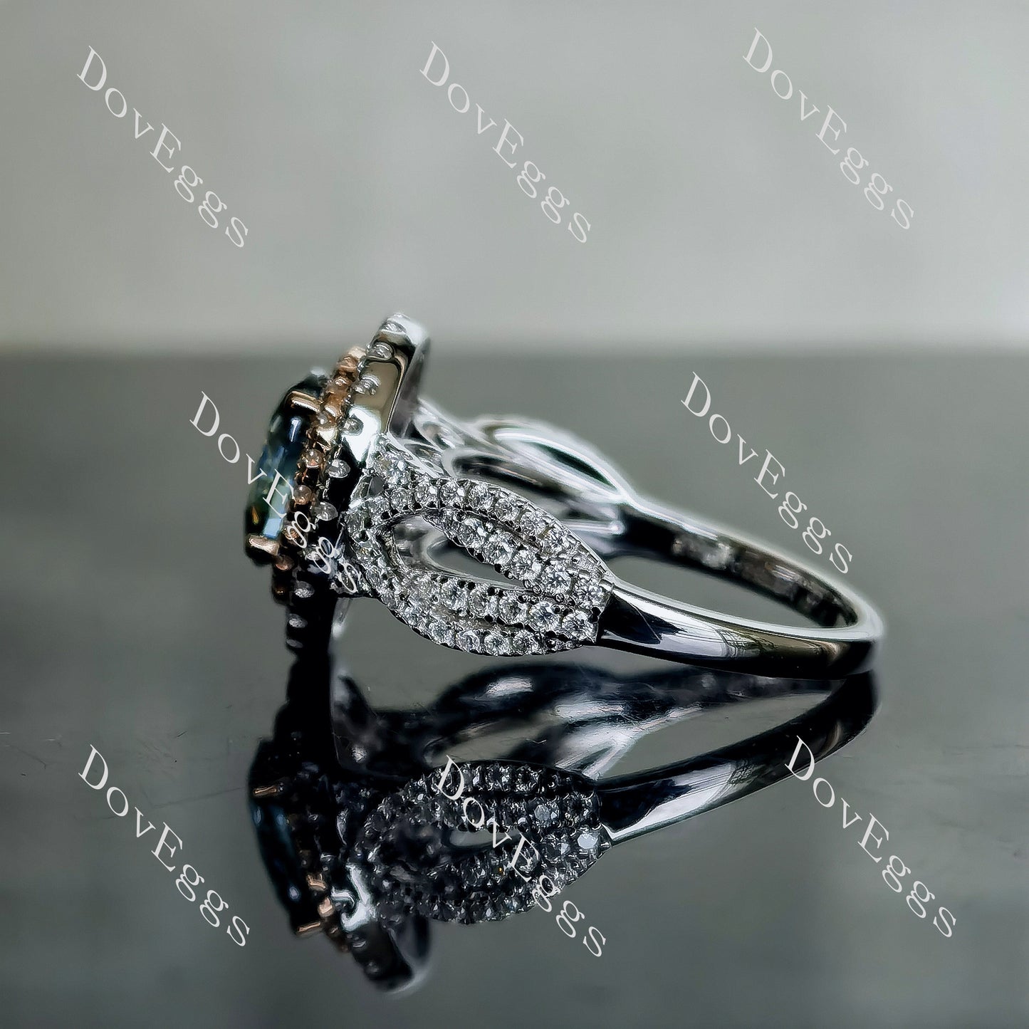 DovEggs 2ct oval 2.97cttw double halo peacock blue moissanite Engagement Ring