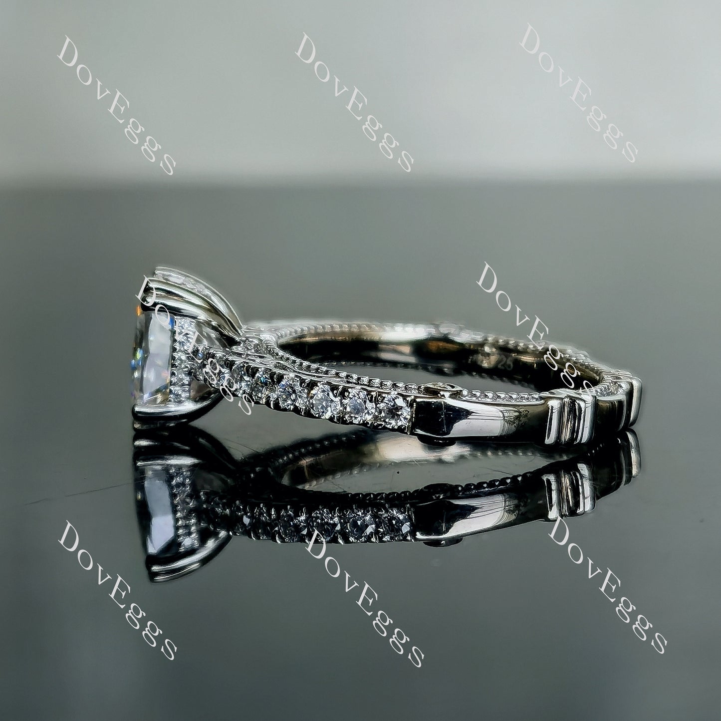 DovEggs 2ct (G-H-I) Color Cushion Pave Vintage moissanite Engagement Ring (Amazon clearance)