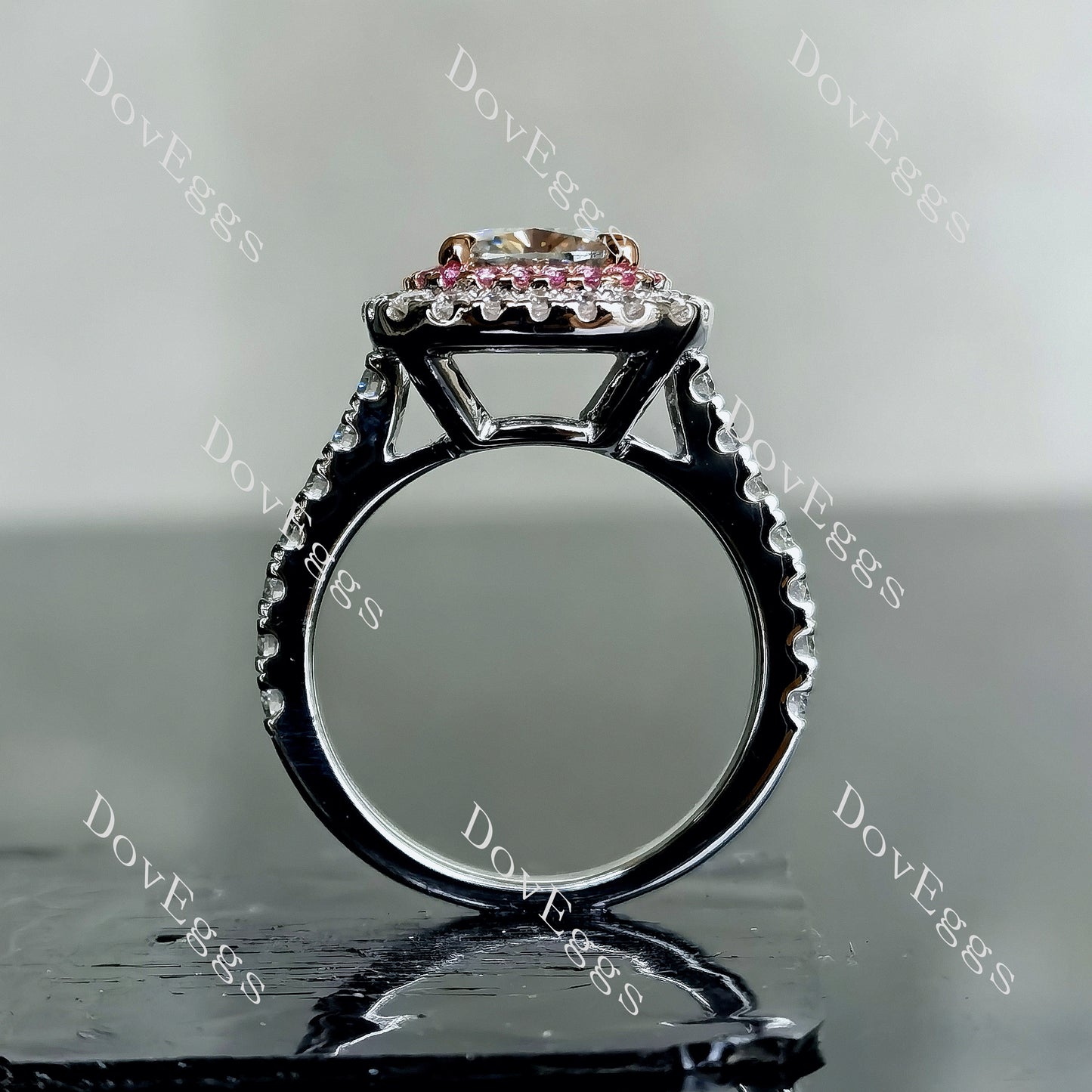 DovEggs 2ct cushion 2.95cttw double halo light blue moissanite Engagement Ring