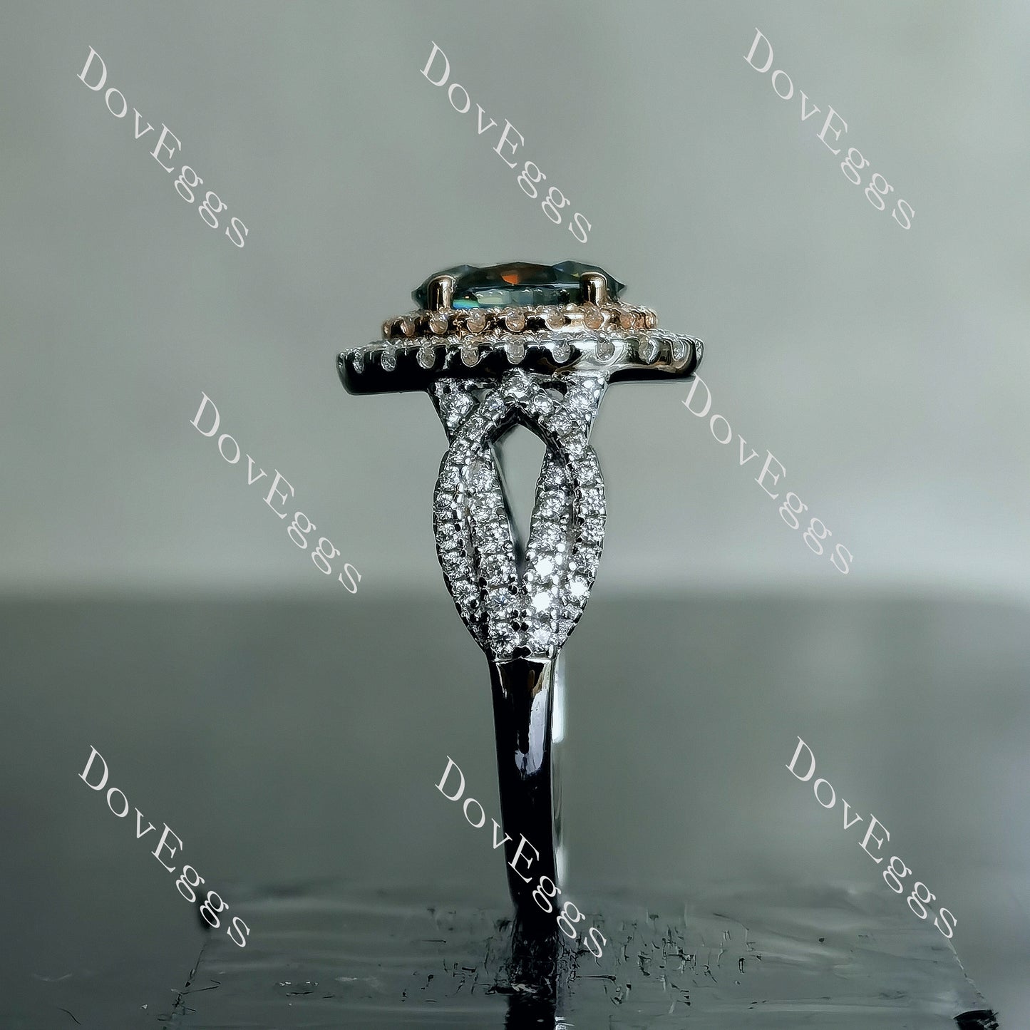 DovEggs 2ct oval 2.97cttw double halo peacock blue moissanite Engagement Ring