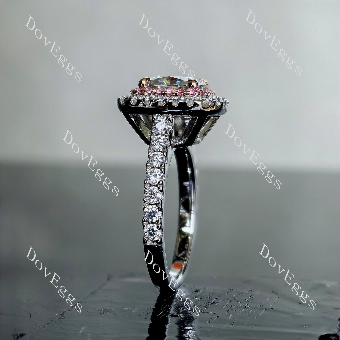 DovEggs 2ct cushion 2.95cttw double halo light blue moissanite Engagement Ring
