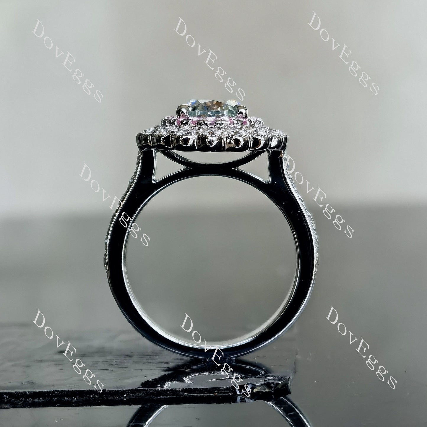 DovEggs 2ct oval 3.35cttw double halo peacock blue moissanite Engagement Ring