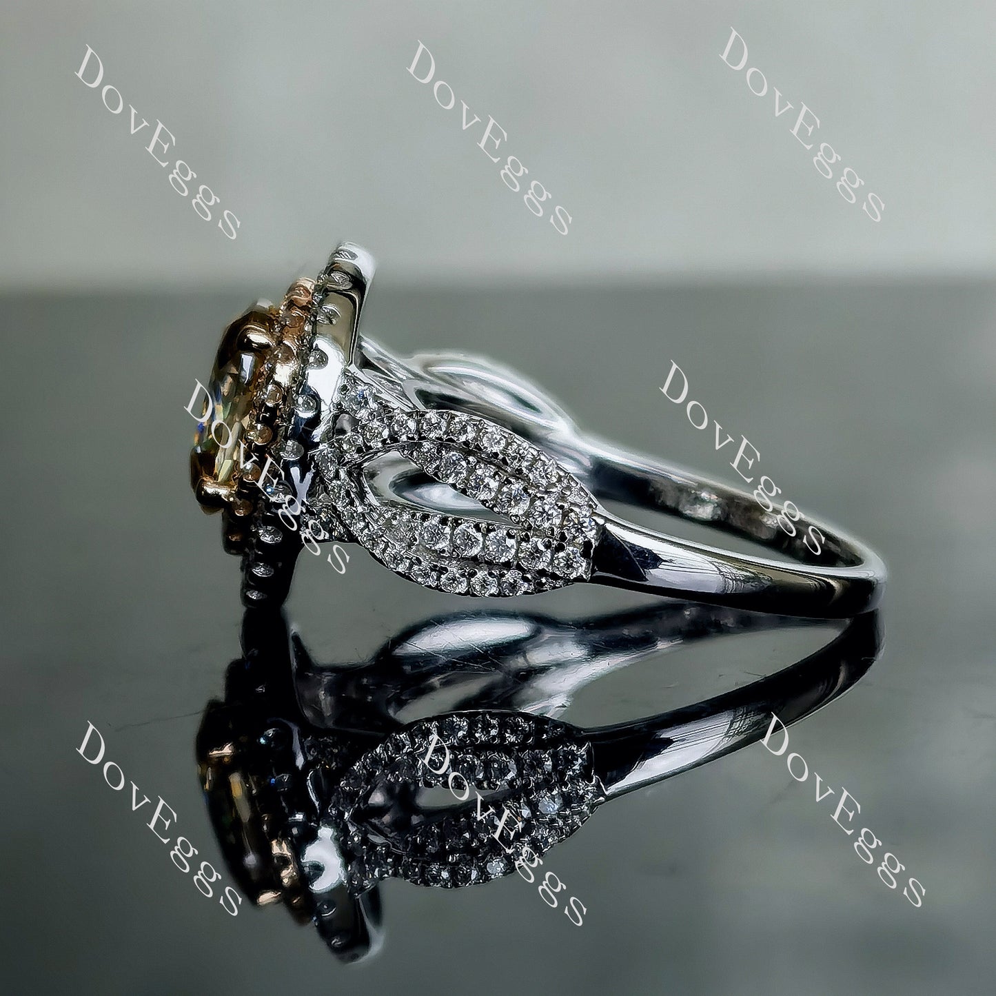 DovEggs 2ct oval 2.97cttw double halo champagne moissanite Engagement Ring