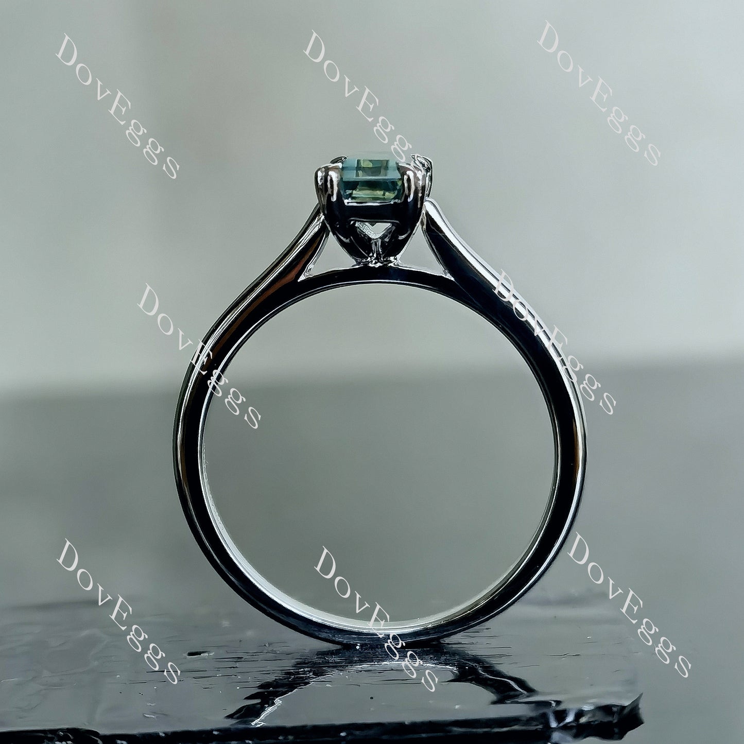 DovEggs 2ct emerald solitaire peacock blue moissanite Engagement Ring