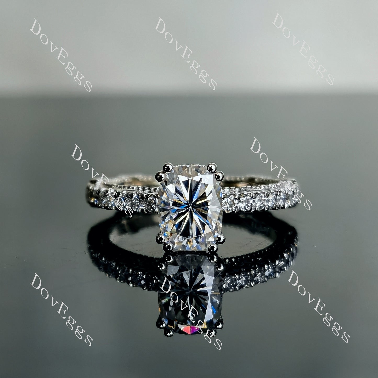 DovEggs 2ct (G-H-I) Color Cushion Pave Vintage moissanite Engagement Ring (Amazon clearance)