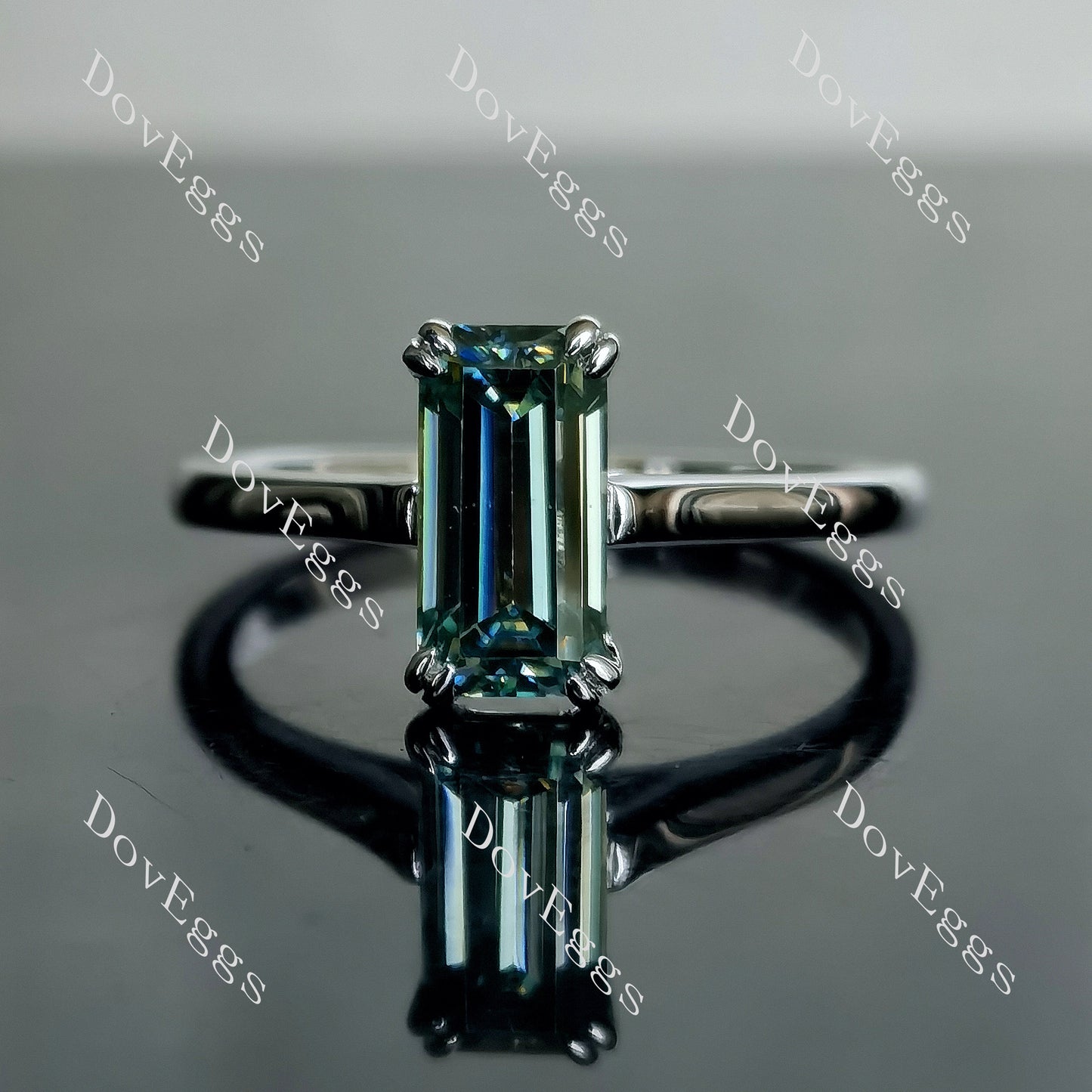 DovEggs 2ct emerald solitaire peacock blue moissanite Engagement Ring