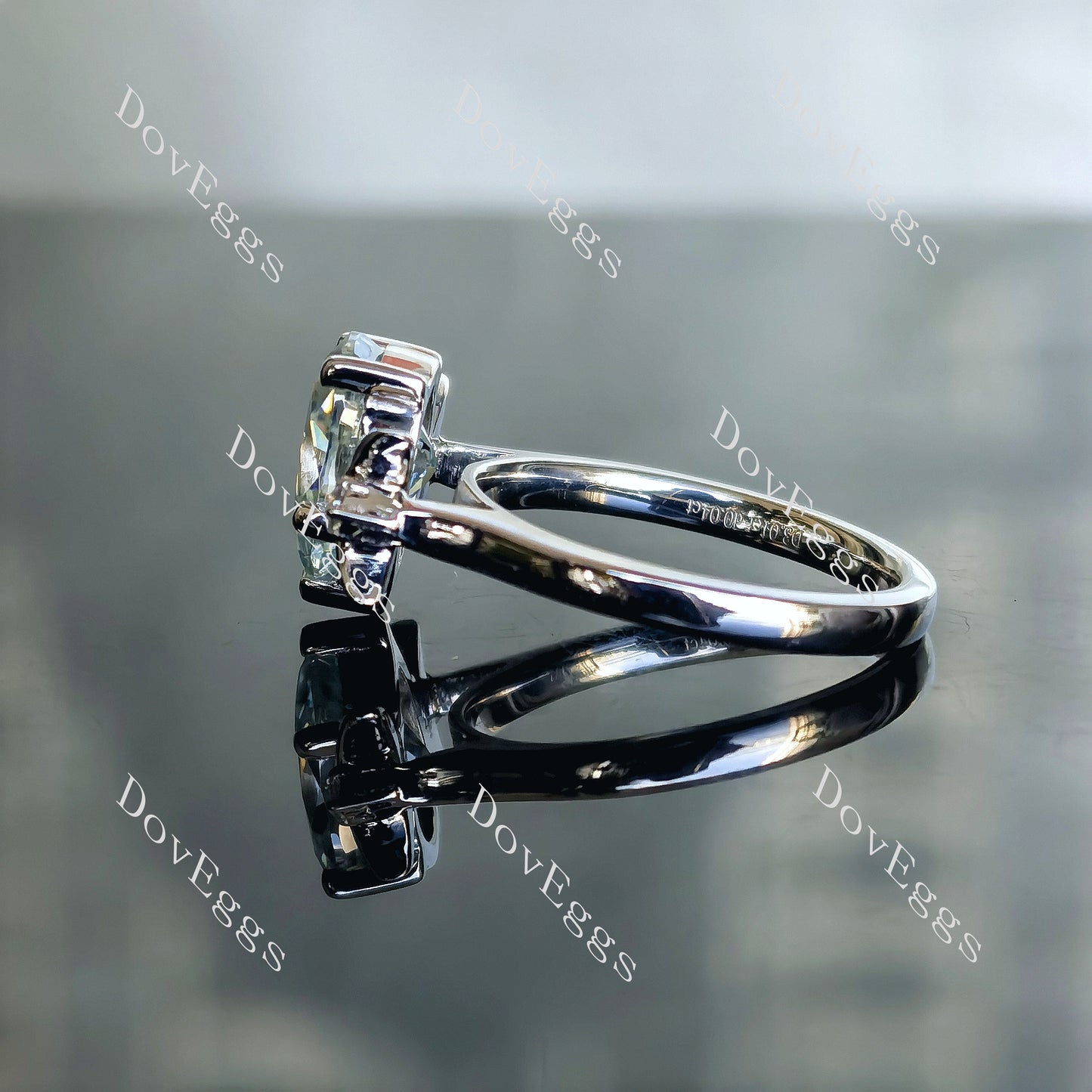 Doveggs 3ct pear center 3.04cttw light blue half moon art deco silver moissanite ring