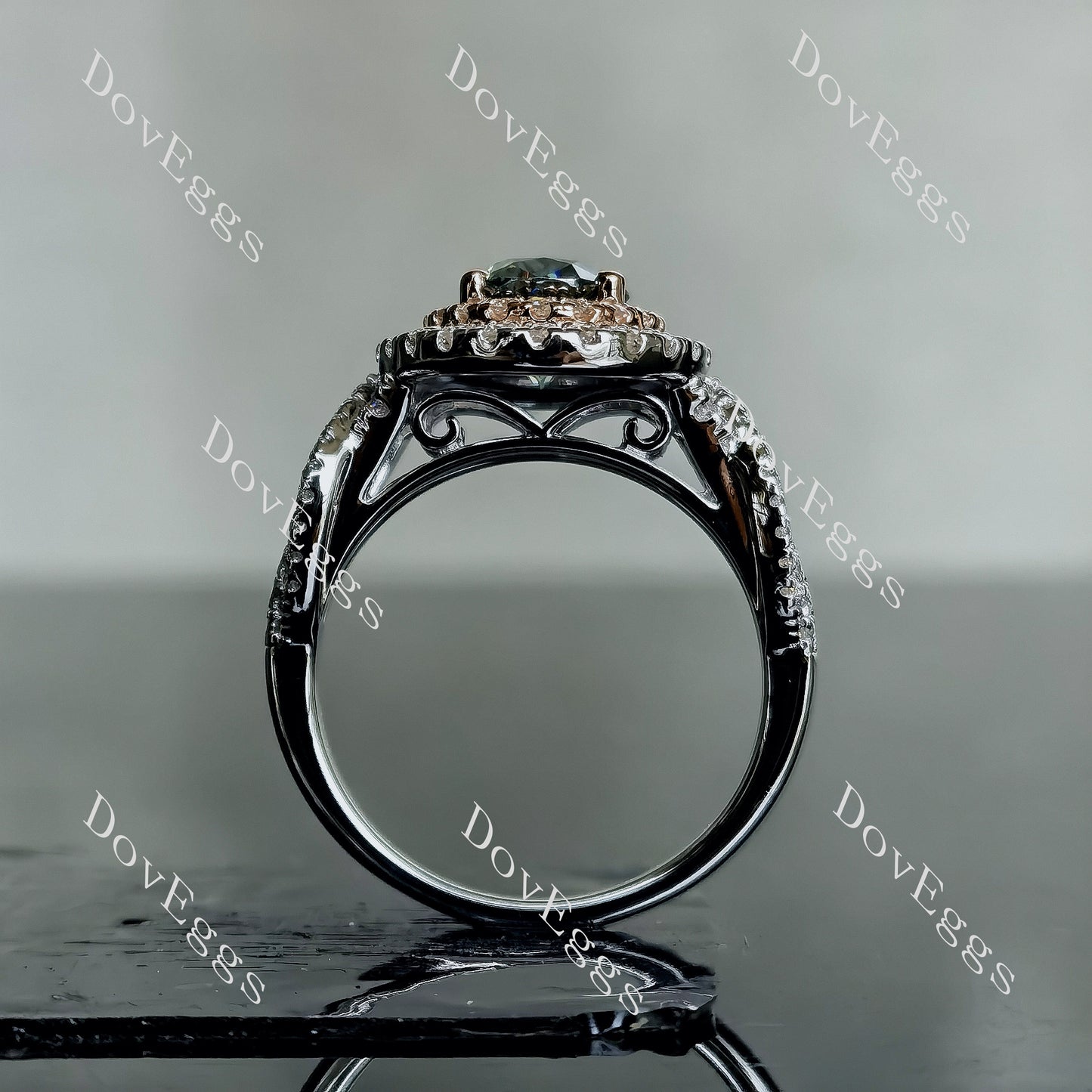 DovEggs 2ct oval 2.97cttw double halo peacock blue moissanite Engagement Ring