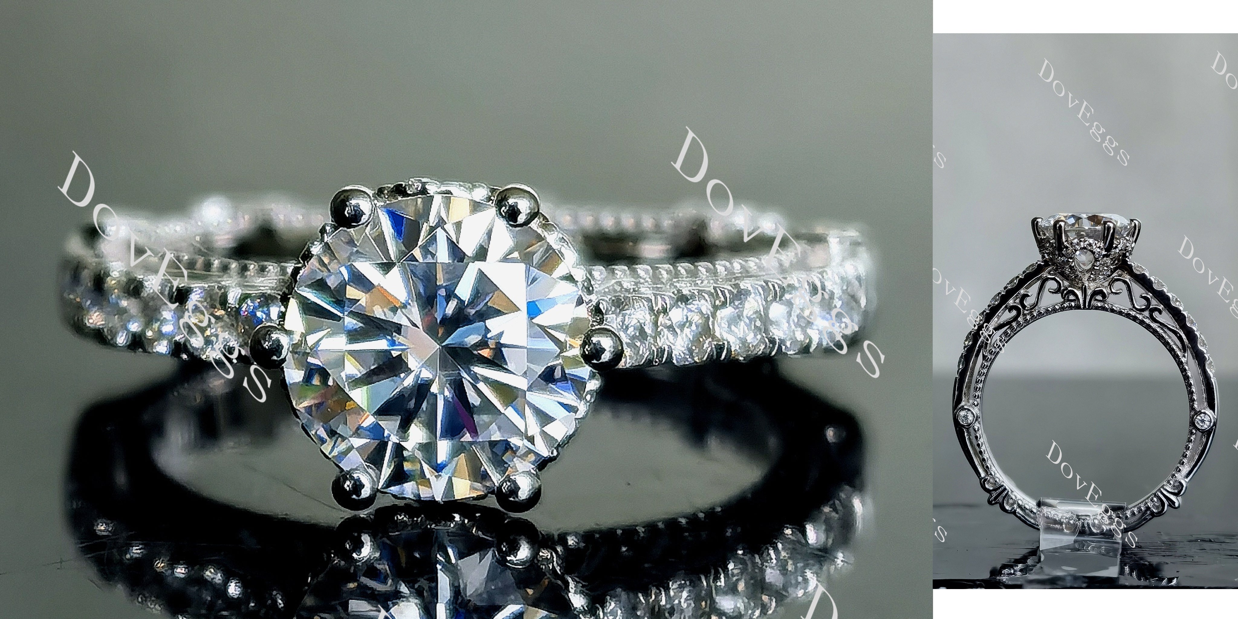 DovEggs 1.5ct (G-H-I) Color Round Vintage Pave moissanite DovEggs 1.5ct (G-H-I) Color Round Vintage Pave moissanite