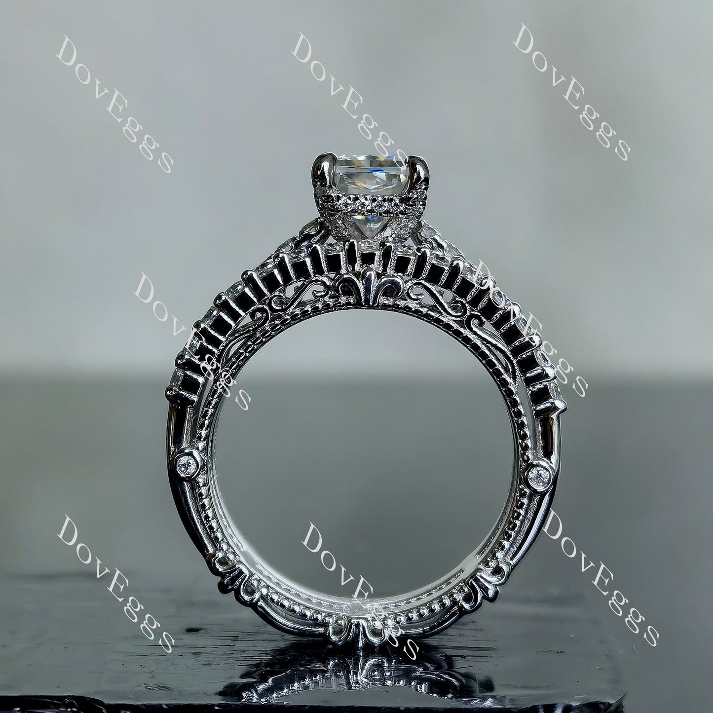 DovEggs 2ct (G-H-I) Color Radiant Vintage Pave moissanite Engagement Ring (Amazon clearance)