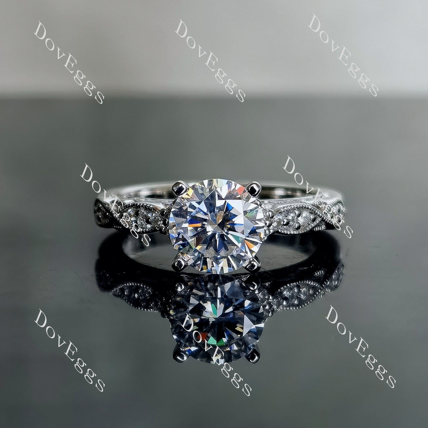 DovEggs 1.5ct (G-H-I) Color Round Vintage moissanite Engagement Ring/Bridal set (Amazon clearance)