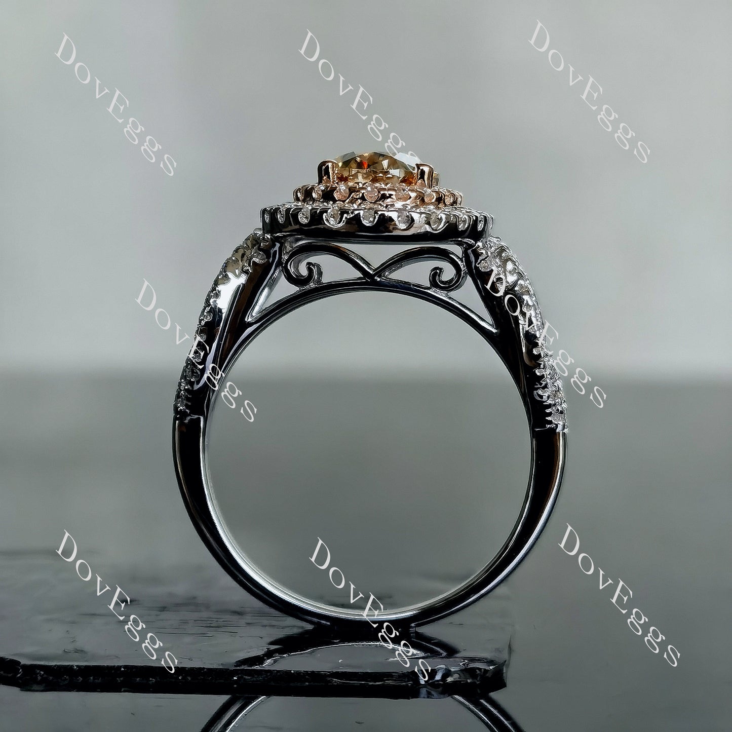 DovEggs 2ct oval 2.97cttw double halo champagne moissanite Engagement Ring
