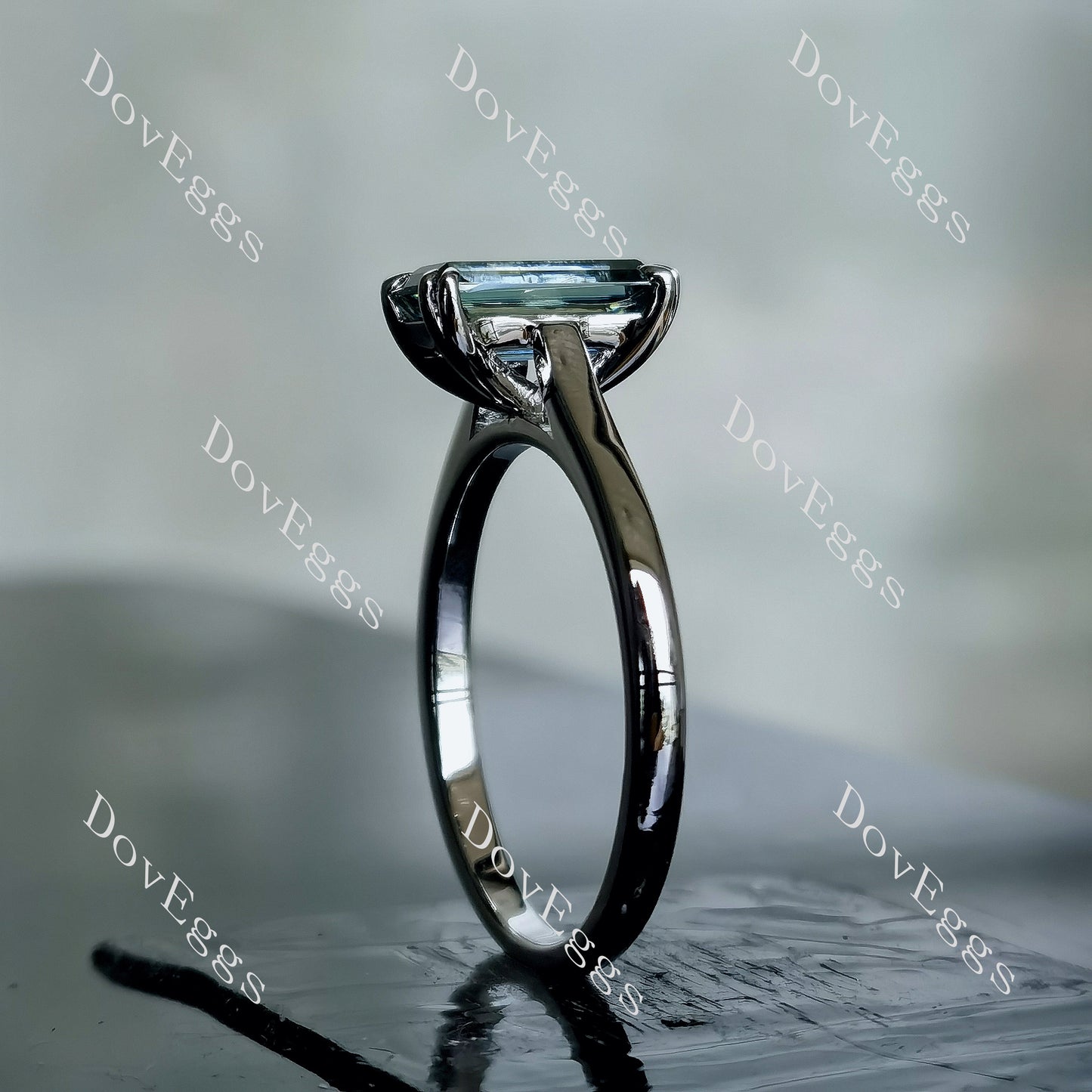 DovEggs 2ct emerald solitaire peacock blue moissanite Engagement Ring