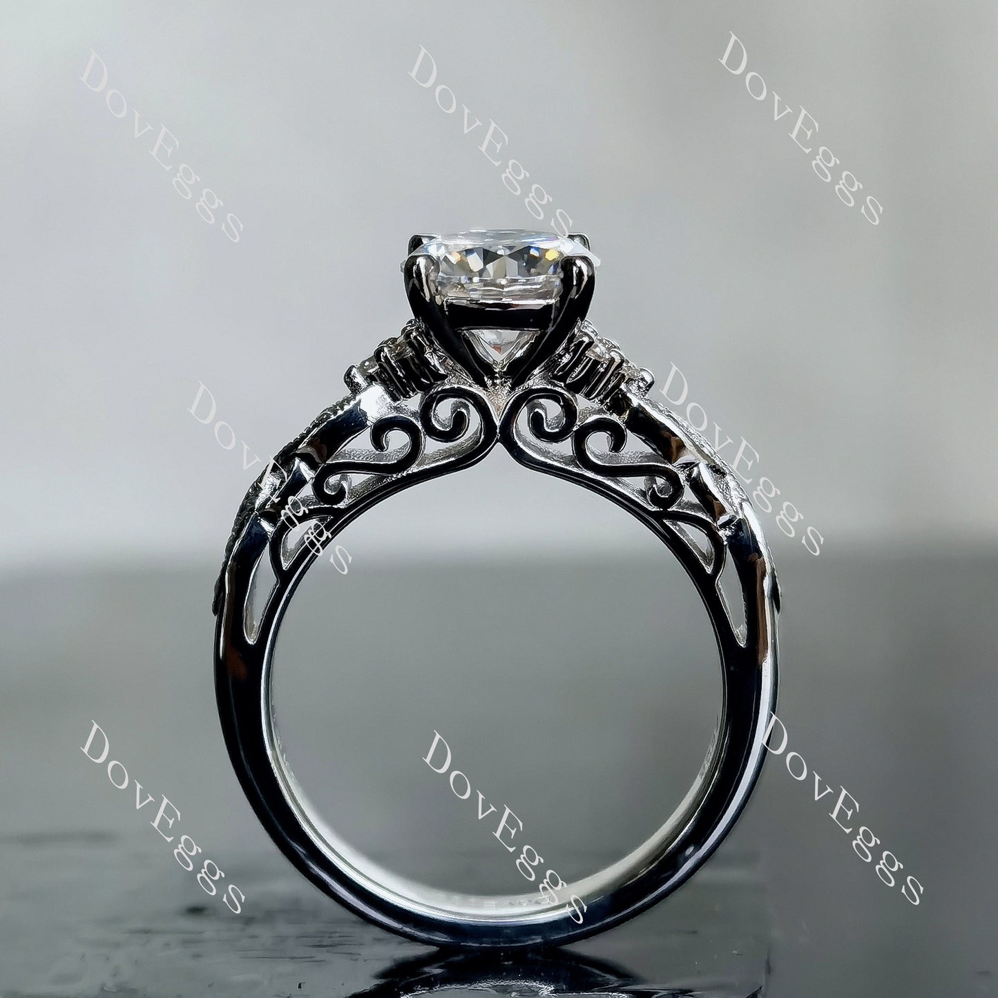 DovEggs 1.5ct (G-H-I) Color Round Vintage moissanite Engagement Ring/Bridal set (Amazon clearance)