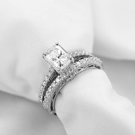 DovEggs 2ct (G-H-I) Color Radiant Vintage Pave moissanite Engagement Ring (Amazon clearance)