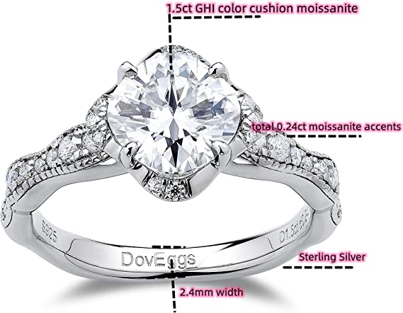 DovEggs 1.5ct (G-H-I) Color Cushion moissanite Engagement Ring (Amazon clearance)
