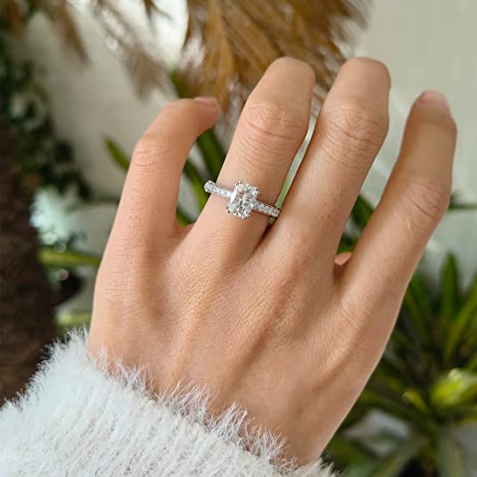 DovEggs 2ct (G-H-I) Color Cushion Pave Vintage moissanite Engagement Ring (Amazon clearance)