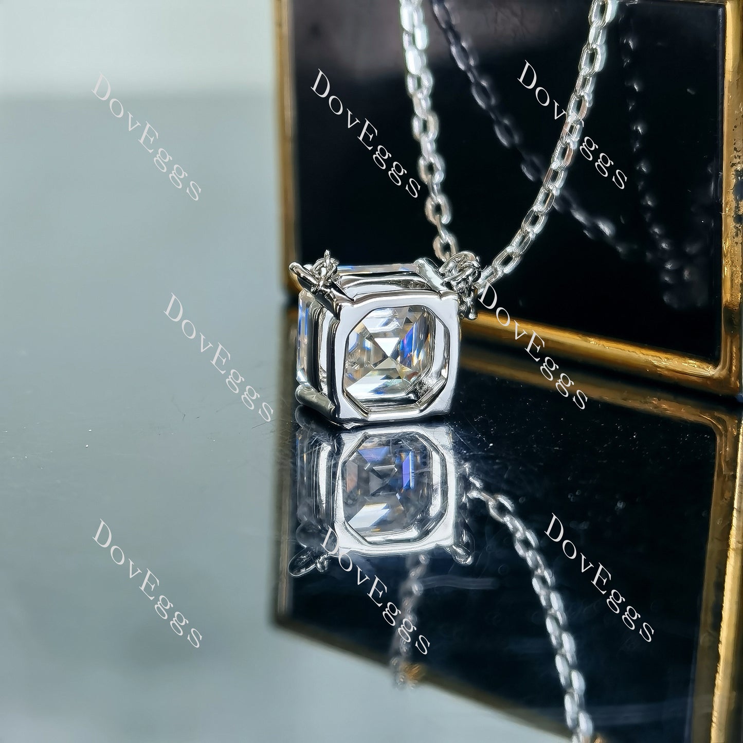 Doveggs 2.5ct asscher center G-H-I color sterling silver moissanite pendant necklace