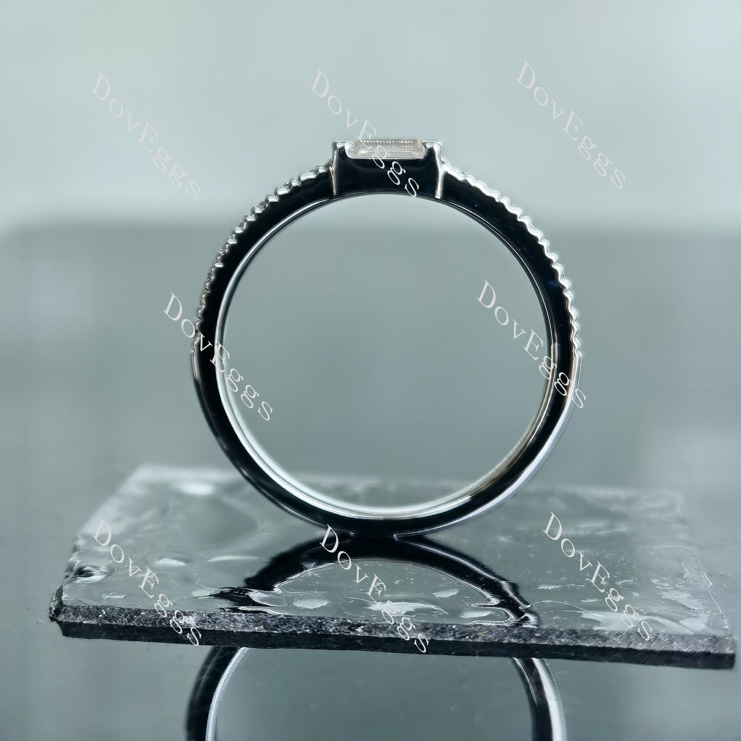 Doveggs 0.2ct G-H-I color emerald 0.41cttw half eternity pave sterling silver moissanite band