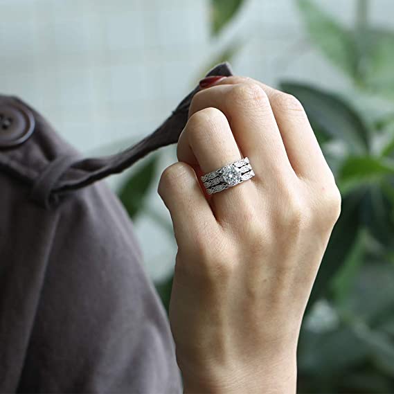 DovEggs 1.5ct (G-H-I) Color Round Vintage moissanite Engagement Ring/Bridal set (Amazon clearance)