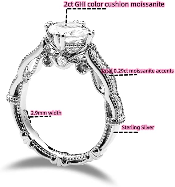 DovEggs 2ct (G-H-I) Color Cushion Pave moissanite Engagement Ring (Amazon clearance)