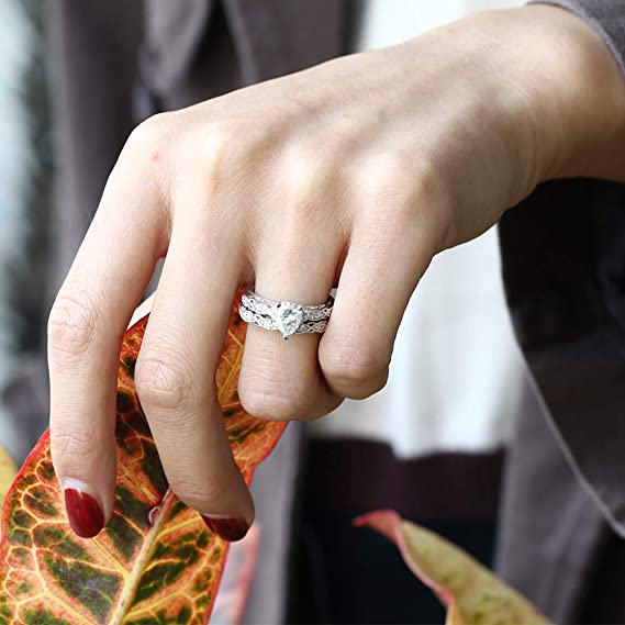 DovEggs 1.5ct (G-H-I) Color Pear Vintage moissanite Engagement Ring/Bridal Set (Amazon clearance)