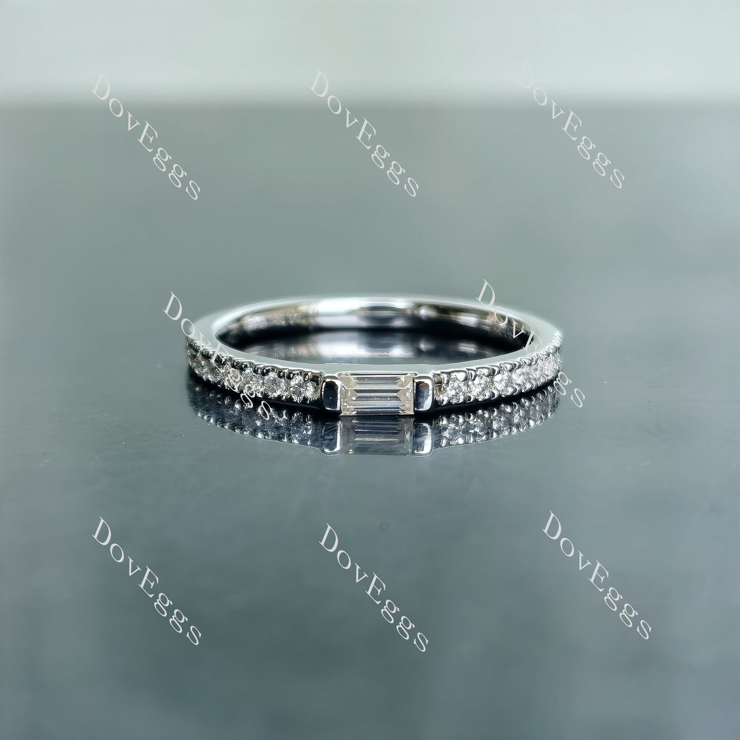 Doveggs 0.2ct G-H-I color emerald 0.41cttw half eternity pave sterling silver moissanite band