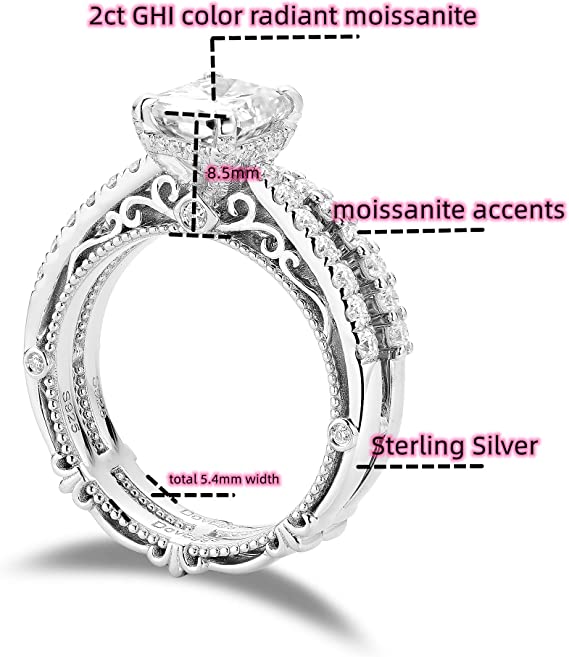 DovEggs 2ct (G-H-I) Color Radiant Vintage Pave moissanite Engagement Ring (Amazon clearance)