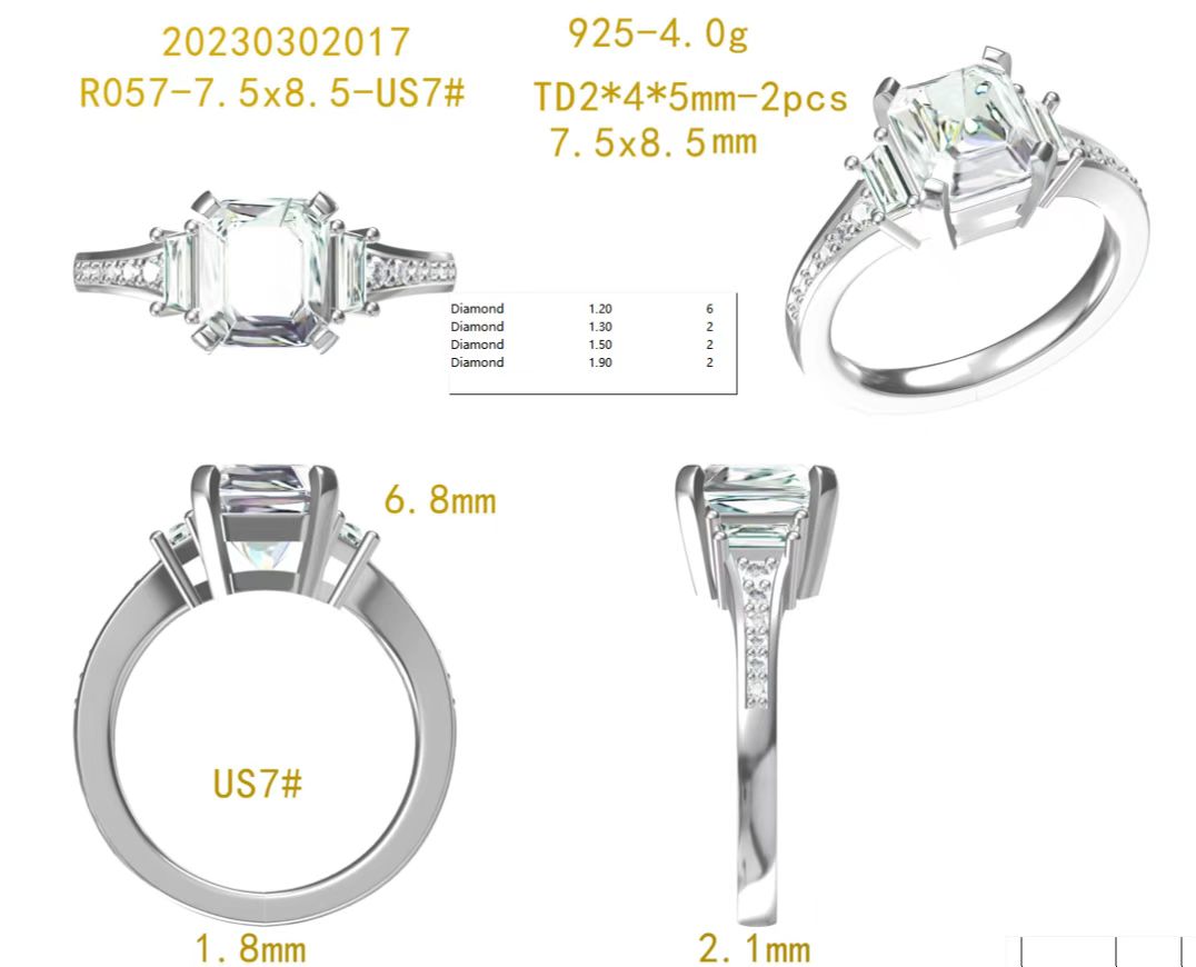 Doveggs 3ct Krupp cut 3.8cttw G-H-I color side stones sterling silver moissanite ring