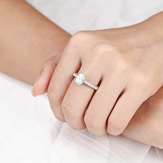DovEggs 2ct (G-H-I) Color Cushion Pave Vintage moissanite Engagement Ring (Amazon clearance)