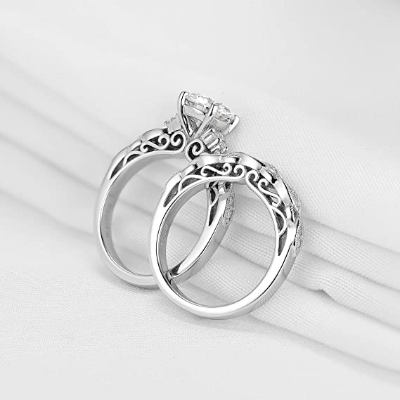 DovEggs 1.5ct (G-H-I) Color Round Vintage moissanite Engagement Ring/Bridal set (Amazon clearance)