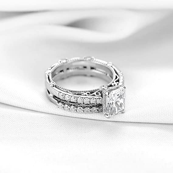 DovEggs 2ct (G-H-I) Color Radiant Vintage Pave moissanite Engagement Ring (Amazon clearance)