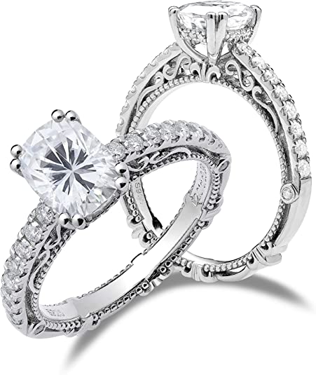 DovEggs 2ct (G-H-I) Color Cushion Pave Vintage moissanite Engagement Ring (Amazon clearance)
