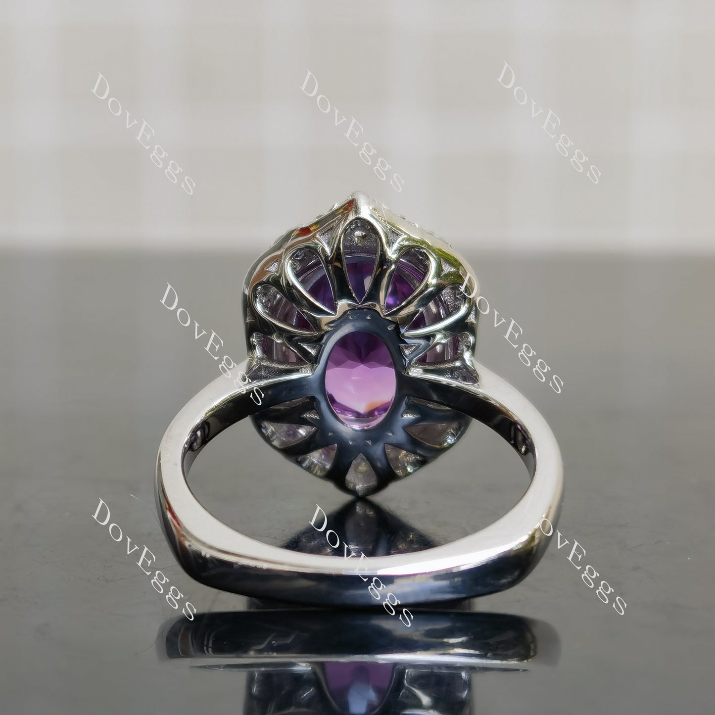 (size 7.5) Doveggs sterling silver 4ct oval purple sapphire colored gem ring (official site clearance)