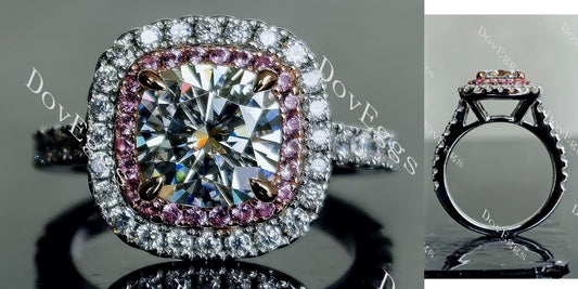 DovEggs 2ct cushion 2.95cttw double halo light blue moissanite Engagement Ring