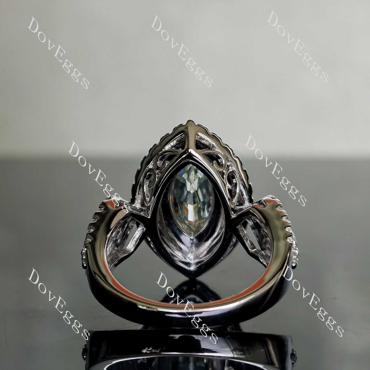 DovEggs 2ct marquise 3.74cttw double halo peacock blue moissanite Engagement Ring