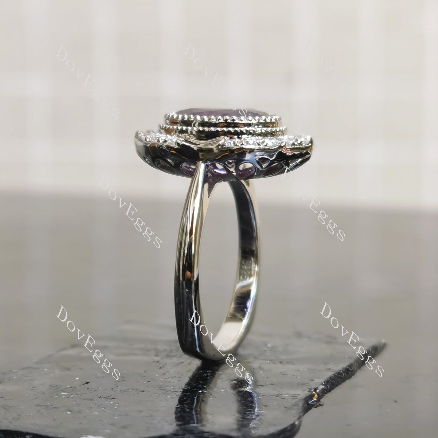 (size 7.5) Doveggs sterling silver 4ct oval purple sapphire colored gem ring (official site clearance)