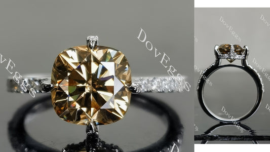 Doveggs 3ct Cushion Champagne moissnite 4.3cttw Moissanite Accents Sterling Silver Ring