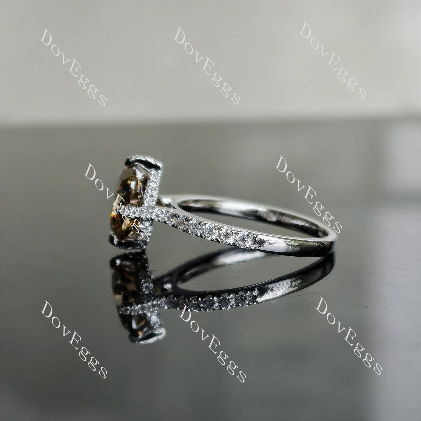 Doveggs 3ct Cushion Champagne moissnite 4.3cttw Moissanite Accents Sterling Silver Ring