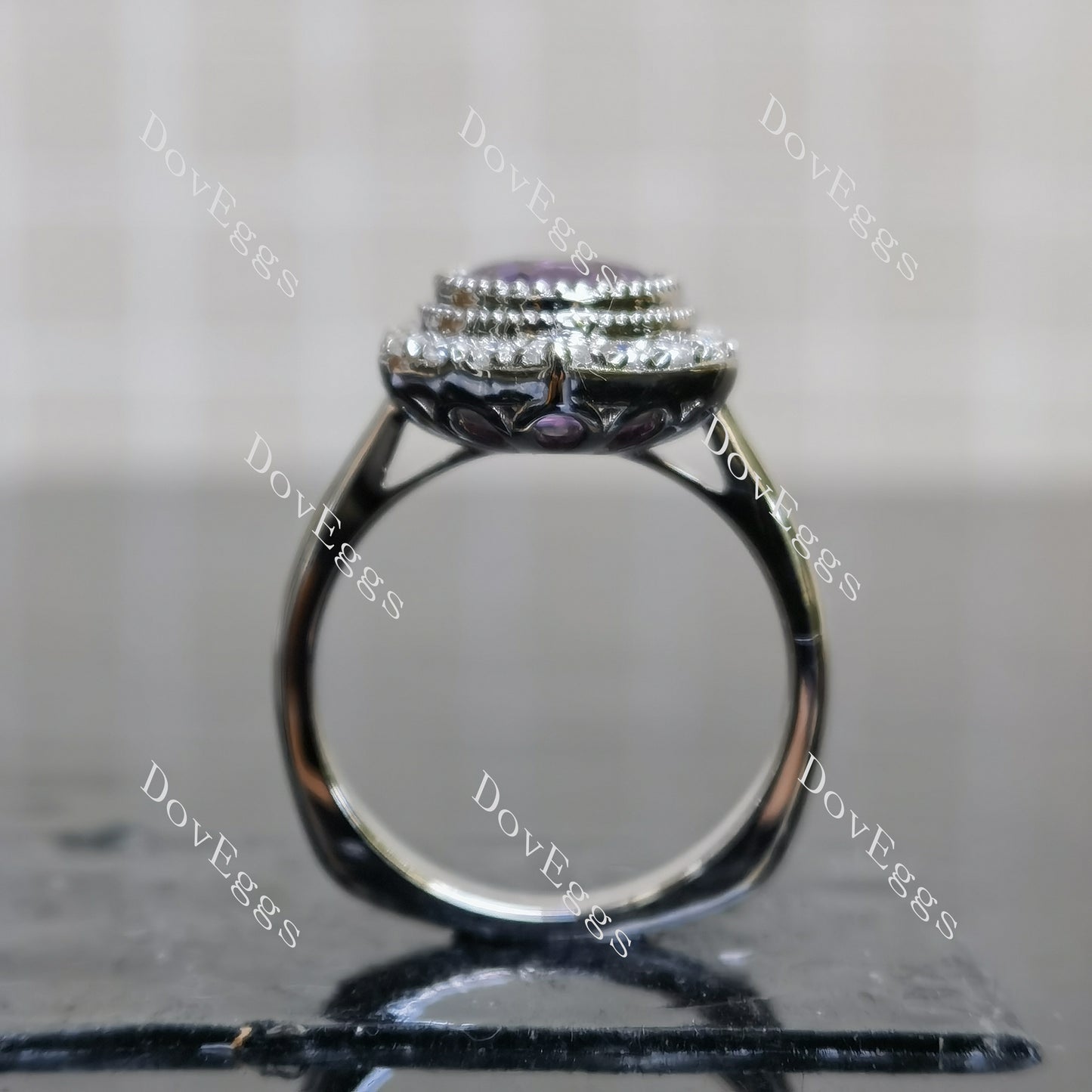 (size 7.5) Doveggs sterling silver 4ct oval purple sapphire colored gem ring (official site clearance)