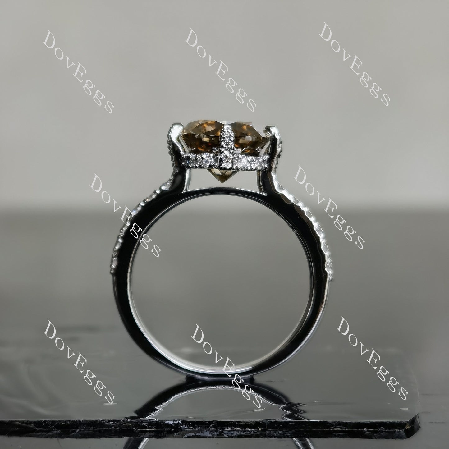 Doveggs 3ct Cushion Champagne moissnite 4.3cttw Moissanite Accents Sterling Silver Ring