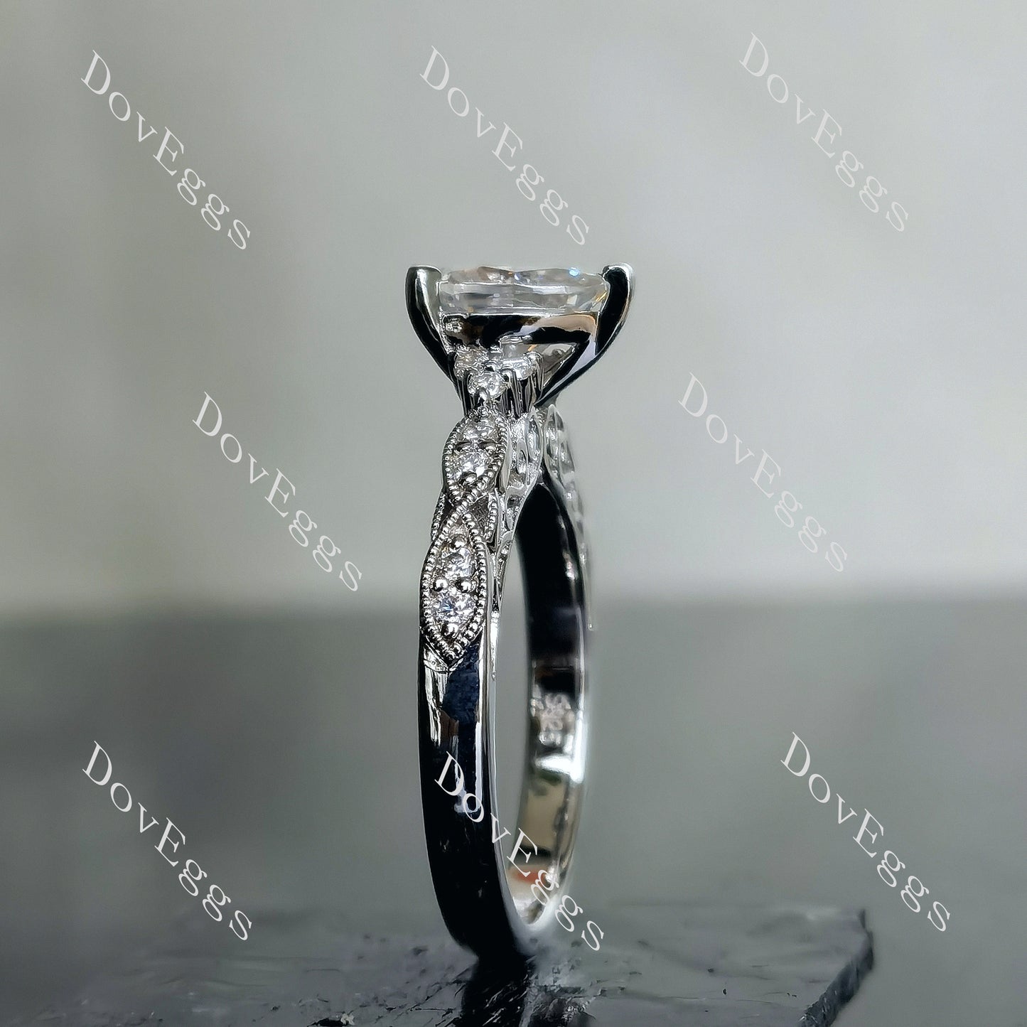 DovEggs 1.5ct (G-H-I) Color Pear Vintage moissanite Engagement Ring/Bridal Set (Amazon clearance)