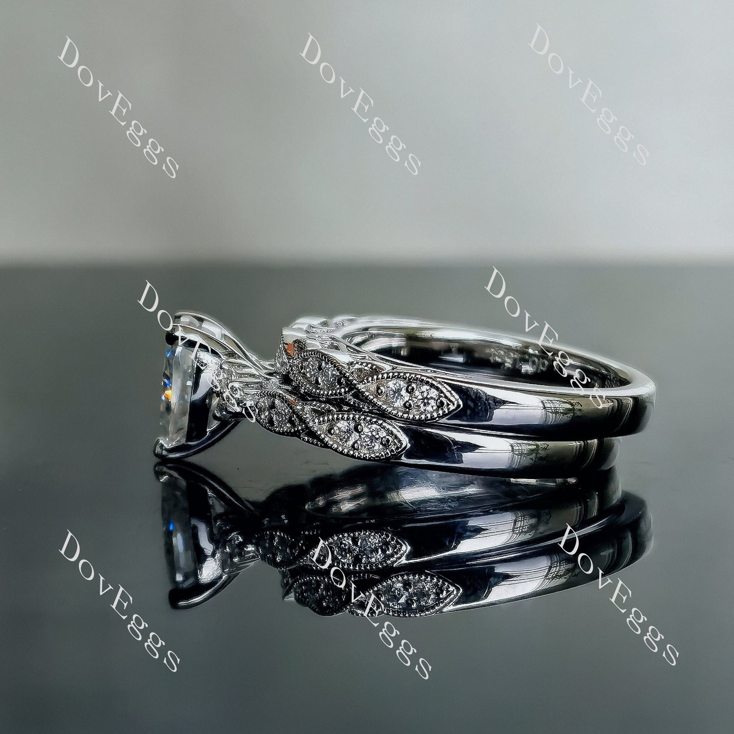 DovEggs 1.5ct (G-H-I) Color Pear Vintage moissanite Engagement Ring/Bridal Set (Amazon clearance)