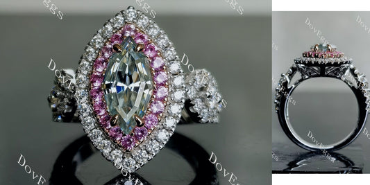 DovEggs 2ct marquise 3.74cttw double halo peacock blue moissanite Engagement Ring