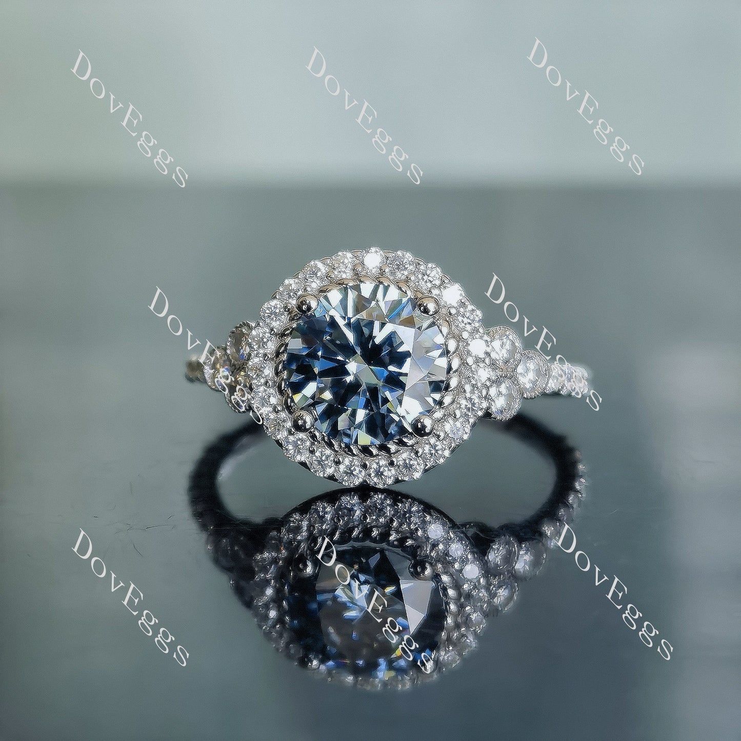 Doveggs Twilight Blue 2ct Round 2.5cttw Moissanite Stones Sterling Silver Ring