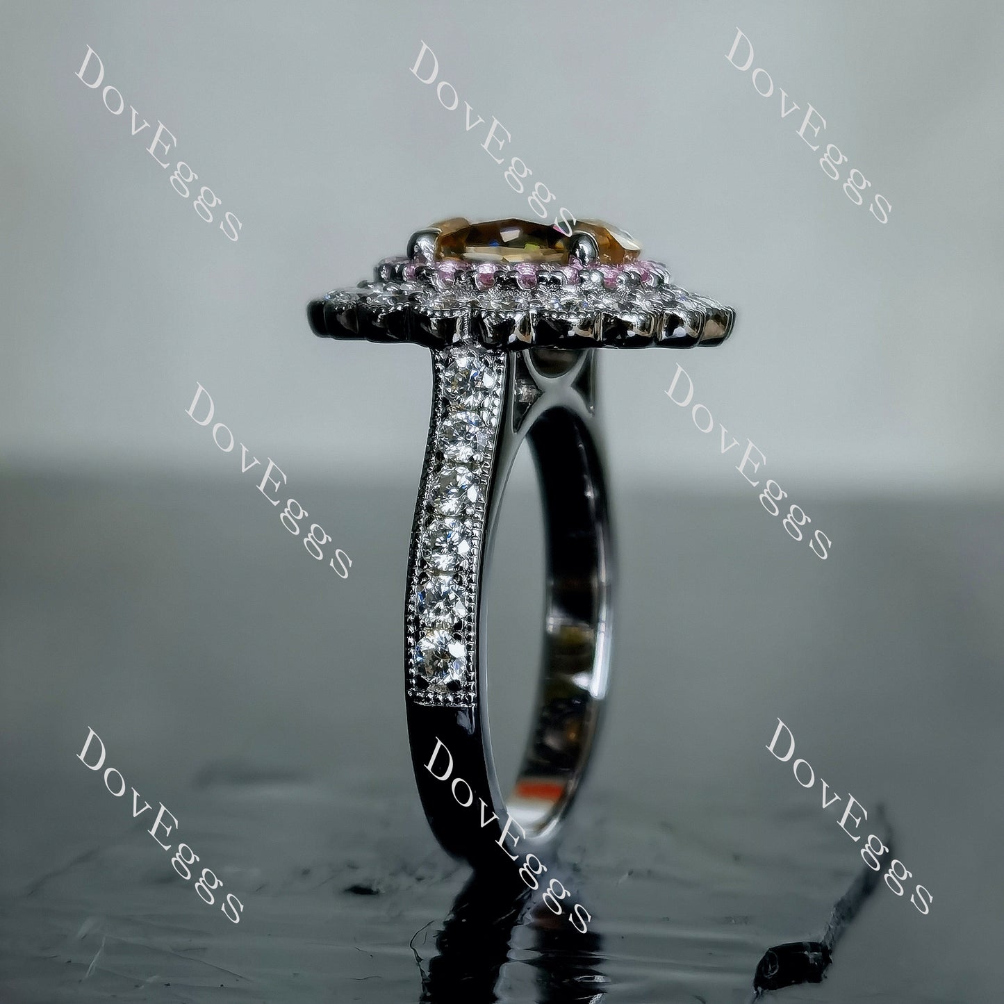 DovEggs 2ct oval 3.35cttw double halo champagne moissanite Engagement Ring